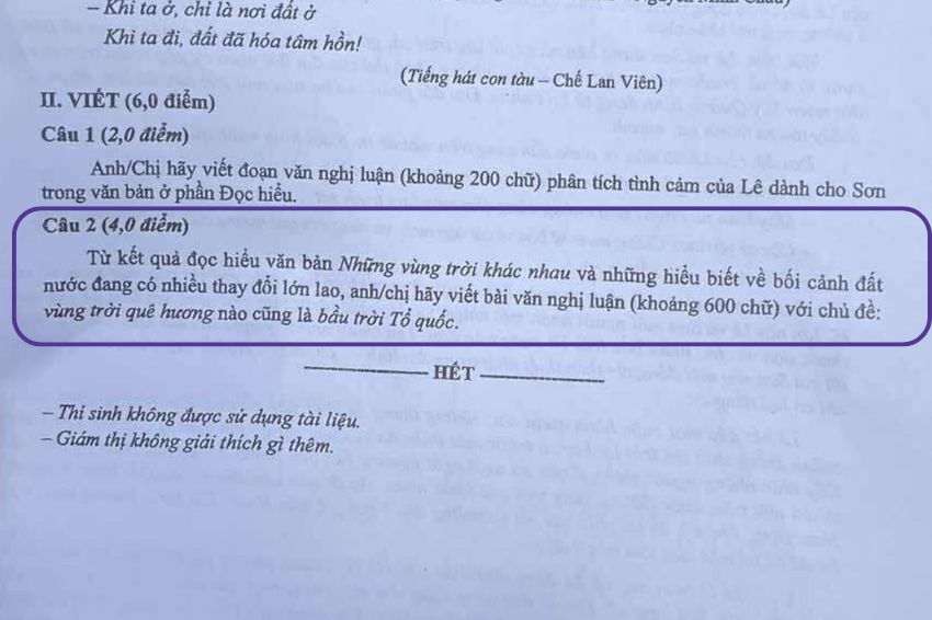Vùng trời quê hương nào cũng là bầu trời tổ quốc trong đề thi Văn THPTQG 2025