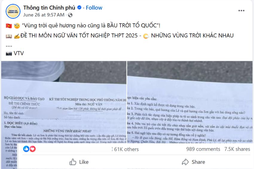 Ảnh 04. Bài đăng của Fanpage Thông tin Chính phủ