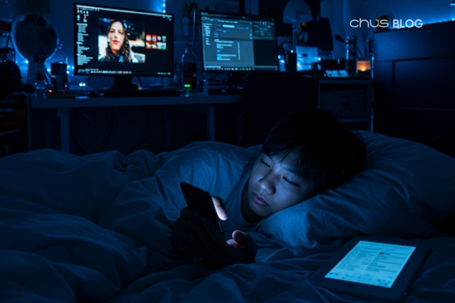 Everyday habits that unknowingly expose you to blue light, affecting your sleep.