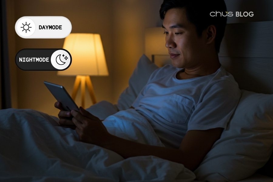 Blue light reduction mode on devices helps improve sleep quality at night.