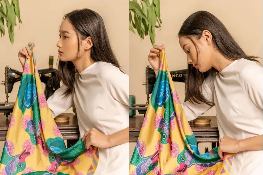 Ảnh 03. Khăn lụa tơ tằm thêu tay là sự kết hợp hoàn hảo giữa nghệ thuật và thực dụng