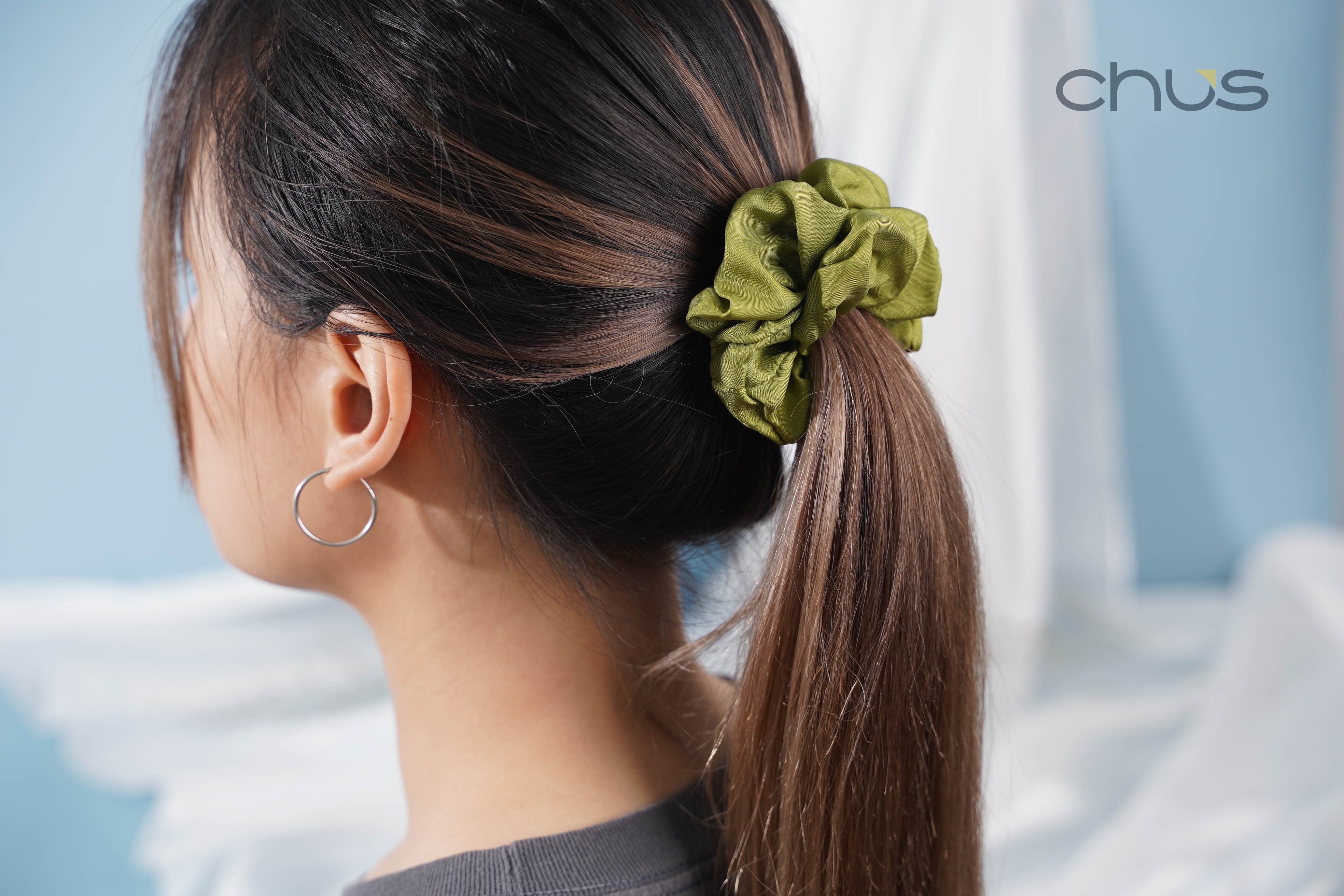 chăm sóc tóc, healthy hair, cột tóc vải, scrunchies