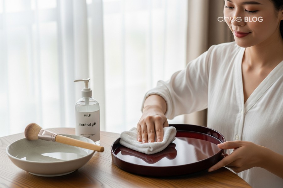 Regular cleaning helps lacquerware maintain its natural shine