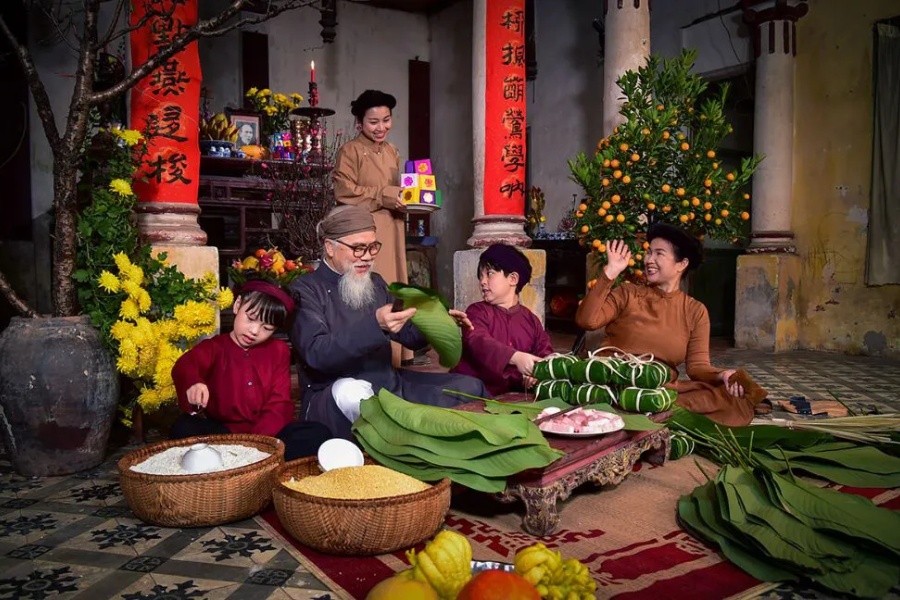 Bright yellow apricot branches - symbol of endless luck during Tet season