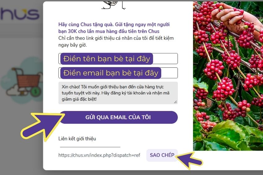 Ảnh 03. Chia sẻ mã đến bạn bè bằng mã có sẵn