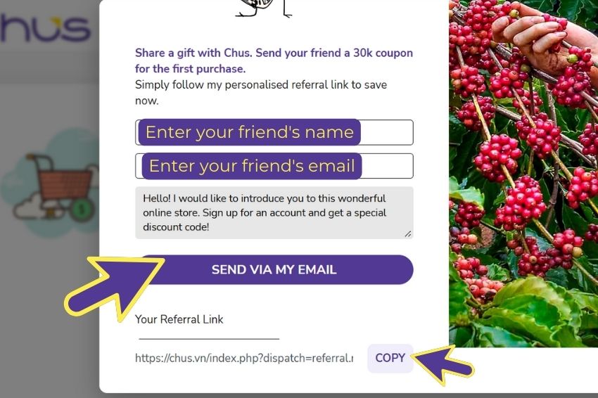 Image 03. Share the code with friends using the ready-made code
