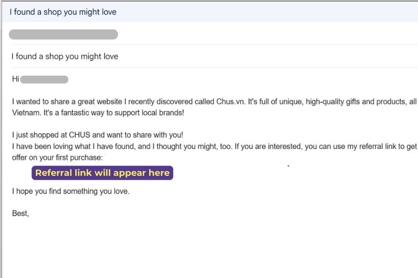 Image 04. Pre-written email to send to friends