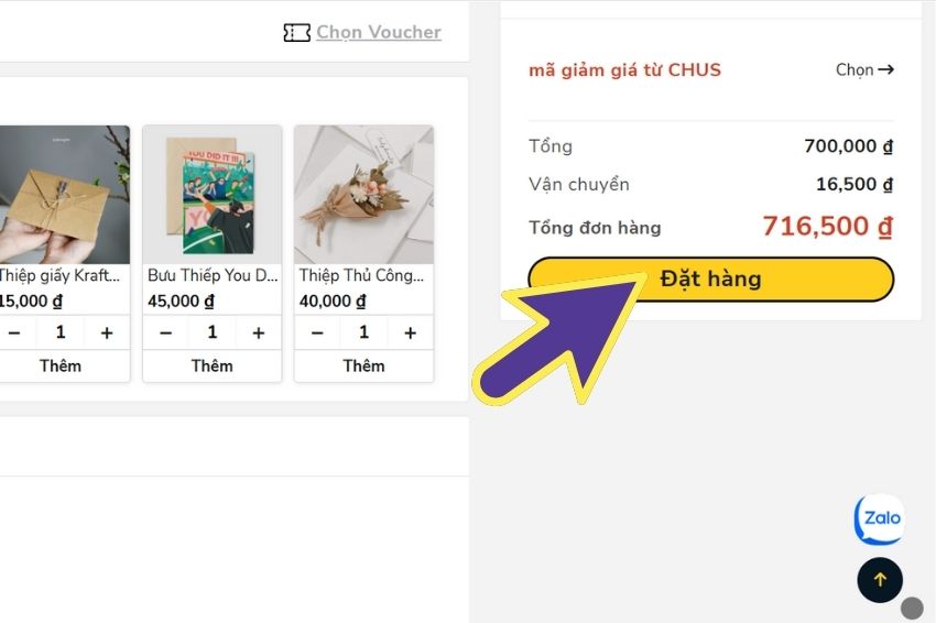 Ảnh 01. Đặt hàng trên CHUS