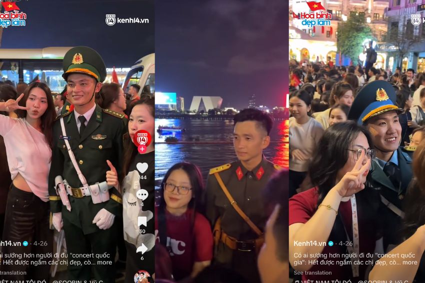 Citizens and military parade forces taking photos together (Screenshot)