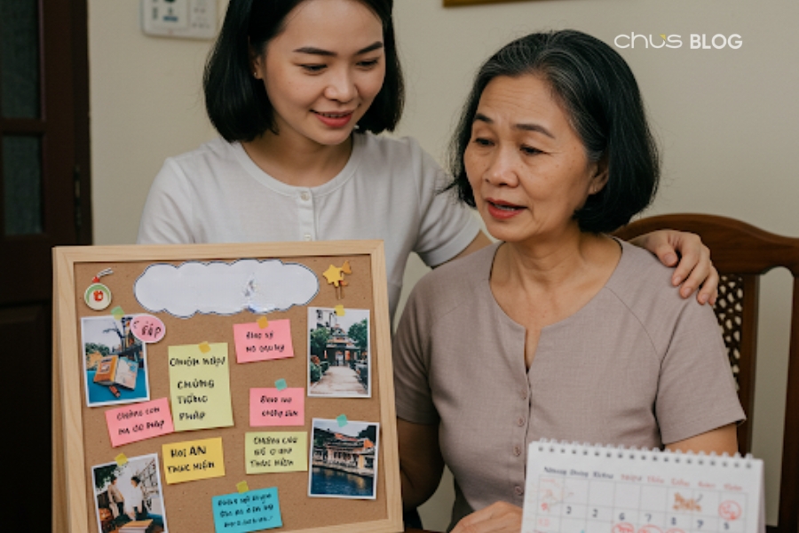 Ánh mắt mẹ bỗng lấp lánh khi nhớ về ước mơ tuổi trẻ - giấc mơ chưa bao giờ thực hiện được.