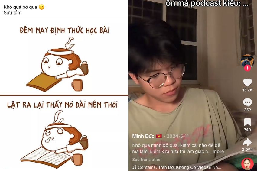 Ảnh 04. Ôn thi khó khăn, căng thẳng thôi thì bỏ qua (Ảnh chụp màn hình)