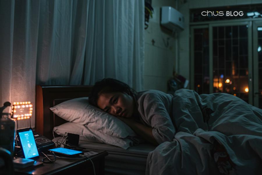 Bedroom with warm yellow lights at 2700K creates a perfect relaxing space for good sleep