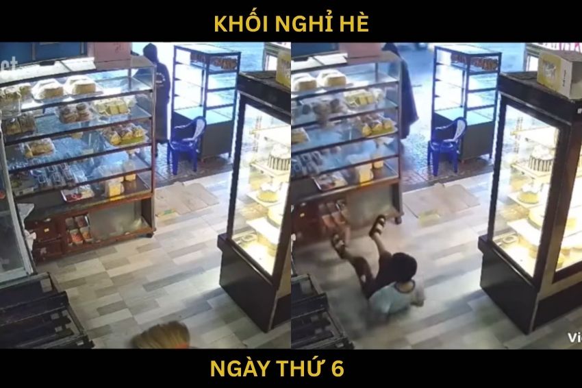 Ảnh 08. Khối nghỉ hè trượt chân ngã cả xe bánh mì  (Ảnh chụp màn hình)