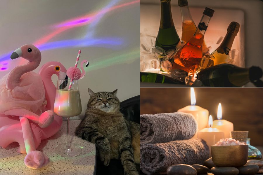 A cozy birthday setting with scented candles and special handmade gifts