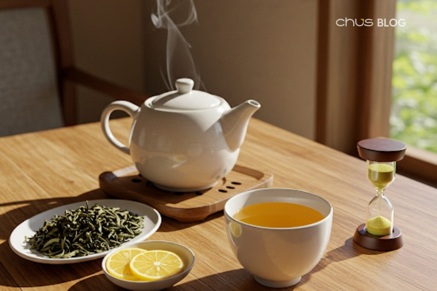 Green tea - a natural cooling remedy that both cools the body and gently calms tense nerves.