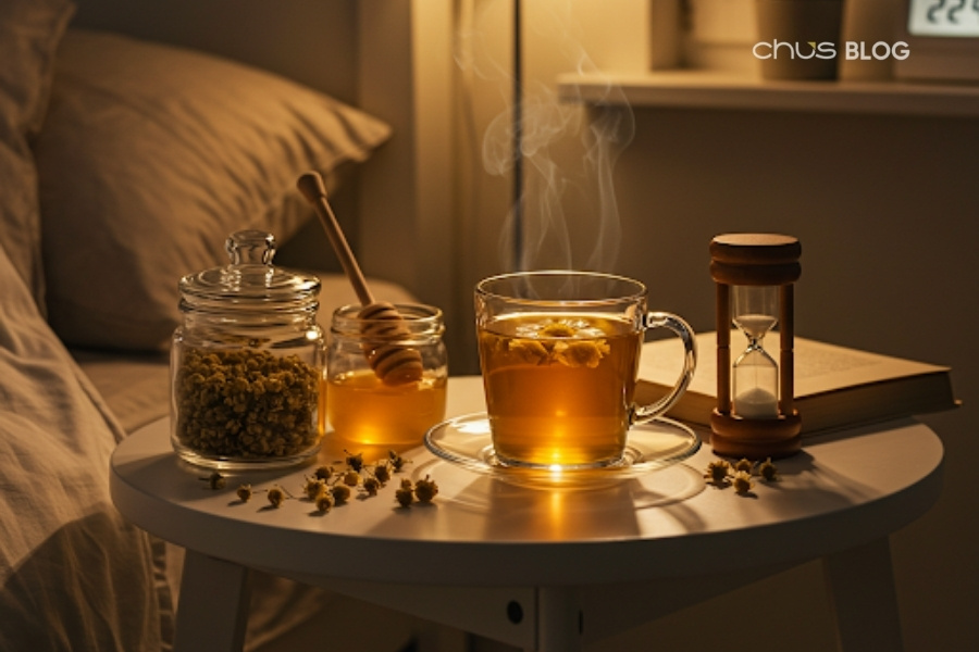 Chamomile tea - a summer relaxation item that soothes the mind and improves sleep on hot nights