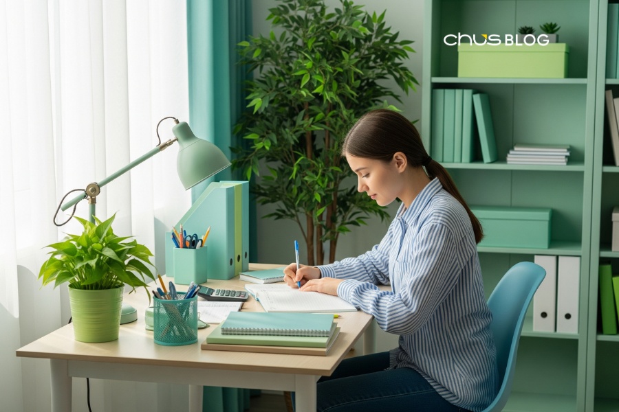 Không gian học tập gọn gàng và thoáng mát giúp tăng cường sự tập trung hiệu quả