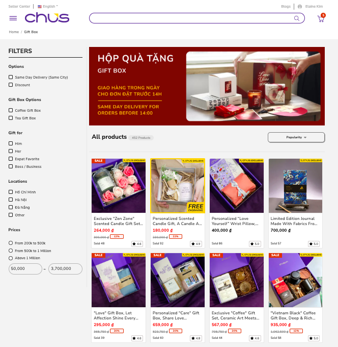 Chus có sẵn các hộp quà giao hoả tốc
