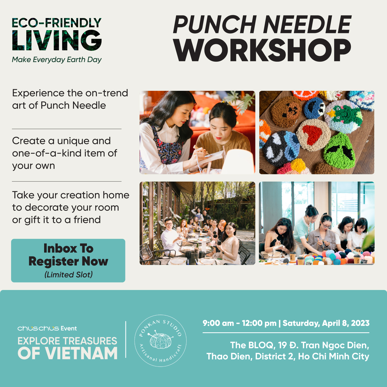 Punch needle workshop, Workshop thêu nổi, Ponkan Studio, CHUS CHUS Event