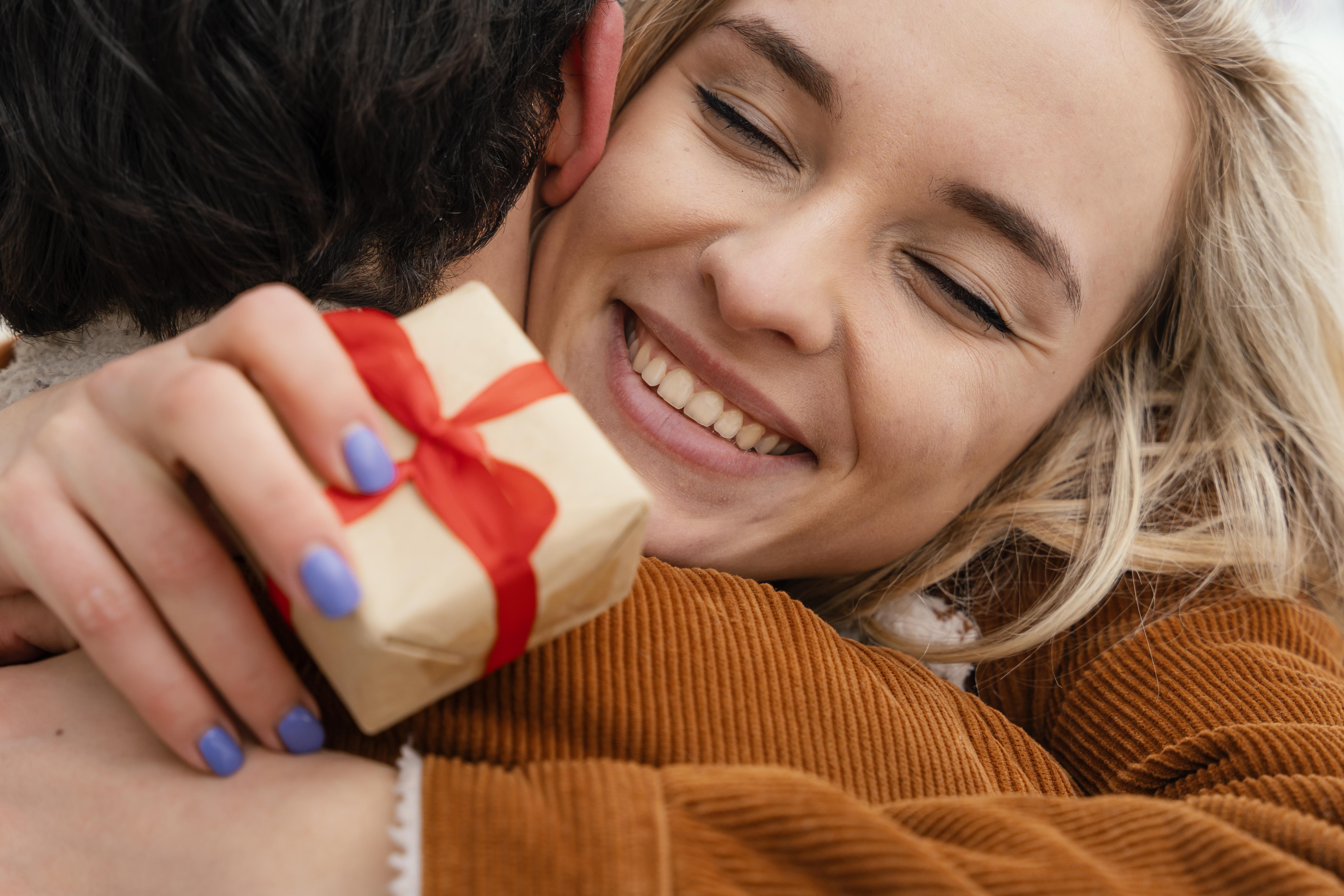 women happy to receive gift