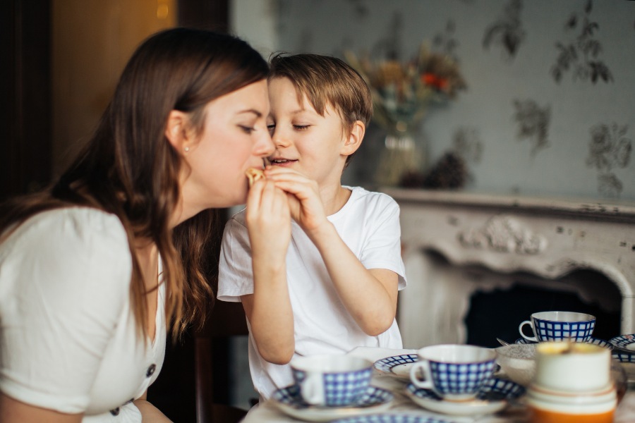 A happy moment when mom receives a surprise gift from her beloved child
