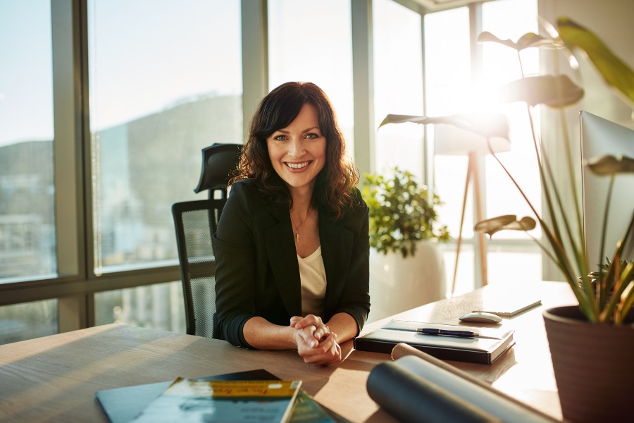 Modern office space with elegant decorative gifts on the work desk