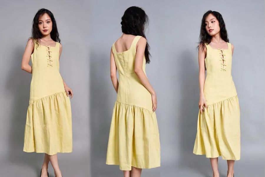 Đầm Hai Dây Kair (Vàng Be) Linen Nguyên Chất