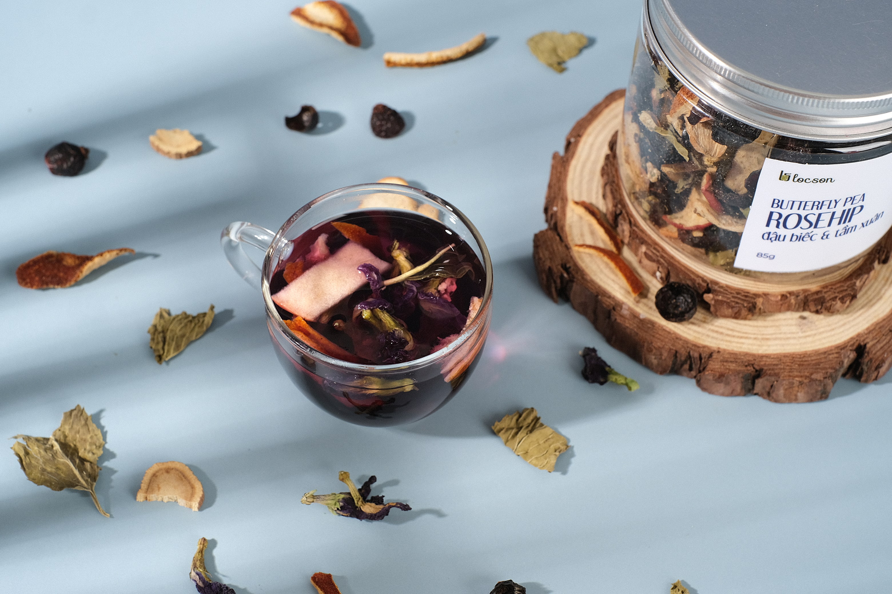  Trà thảo mộc, herbal tea, trà hoa đậu biếc, butterfly pea tea, Lộc Sơn Trà, review