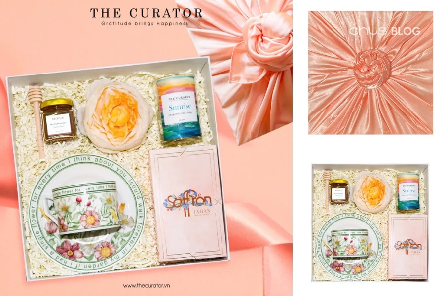 Floral teacup, saffron and honey - An elegant gift set for moms who love beauty and tea appreciation