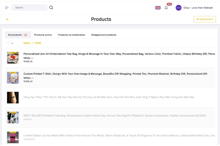 "Products" Section