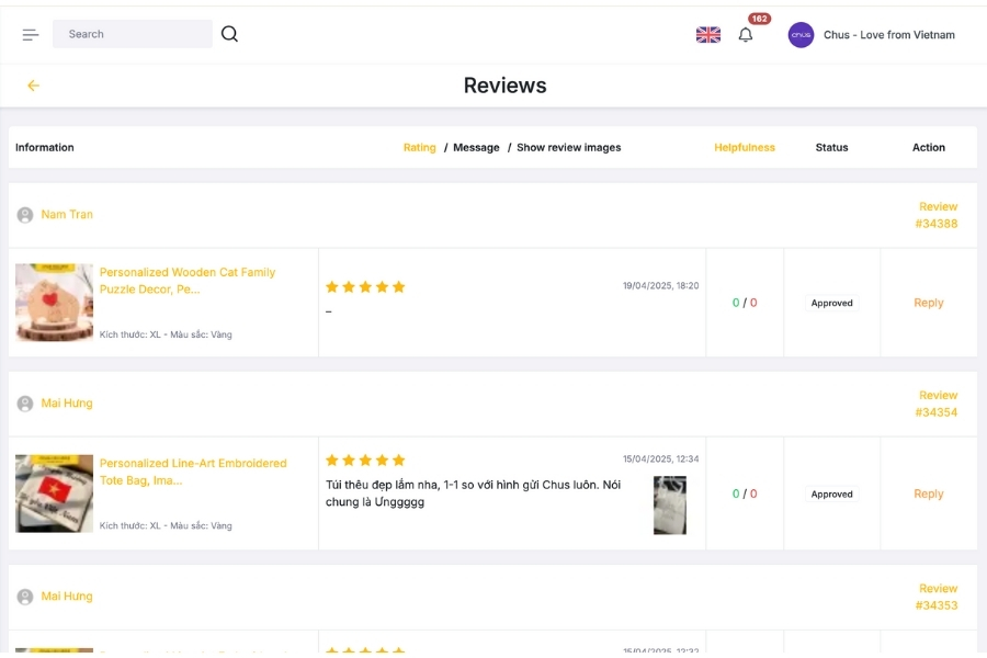 "Reviews" Section