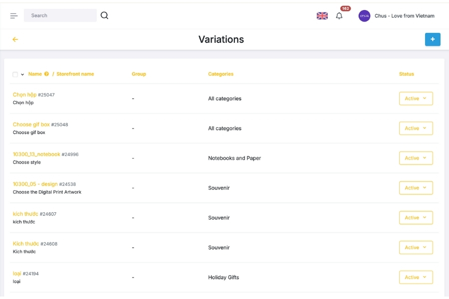 "Variation List" Section