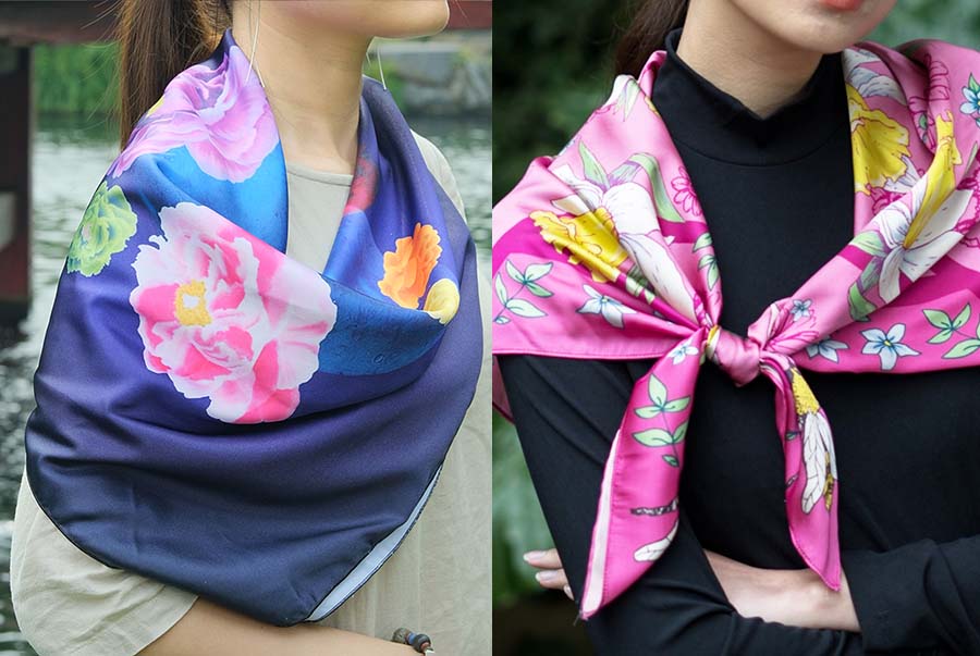 Silk scarves highlight travel outfits with personality