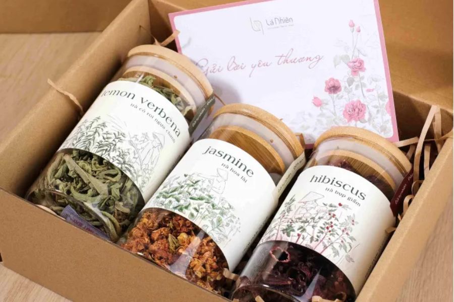 Hộp quà 3 hũ trà thảo mộc thiên nhiên, quà tặng healthy ý nghĩa