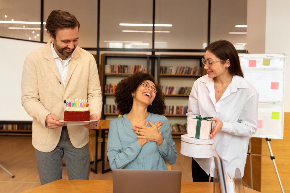 Workplace birthday celebrations with thoughtful gifts like cake and small presents help build genuine friendships among colleagues.