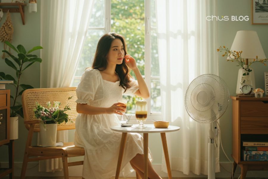 Tạo không gian sống mát mẻ với màu sắc nhẹ nhàng và cây xanh giúp giảm đáng kể tác động tiêu cực của nhiệt độ cao.