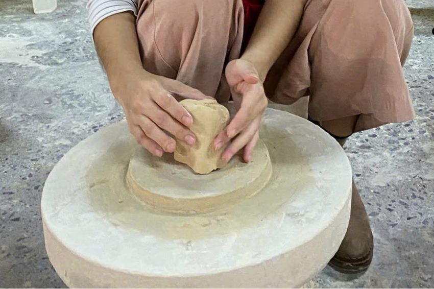 Bat Trang ceramics being shaped on pottery wheels