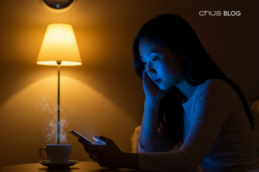 Caffeine & ánh sáng xanh gây mất ngủ