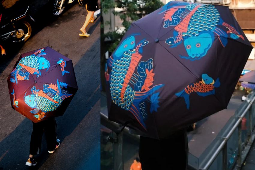 A Đông Hồ-style umbrella blends sun protection with fashion (Image: Xland | CHUS)