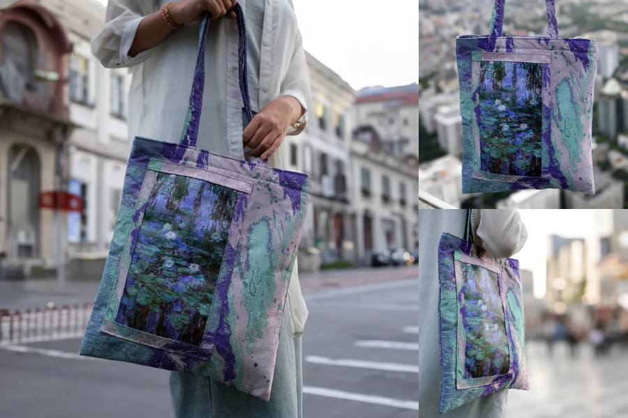 Water lily tote bag - carrying Monet's artistic beauty