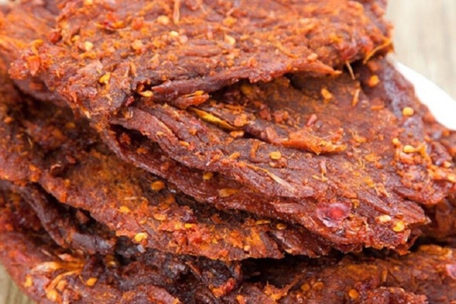 Dried beef is marinated with Central region's distinctive spices along with spicy chili