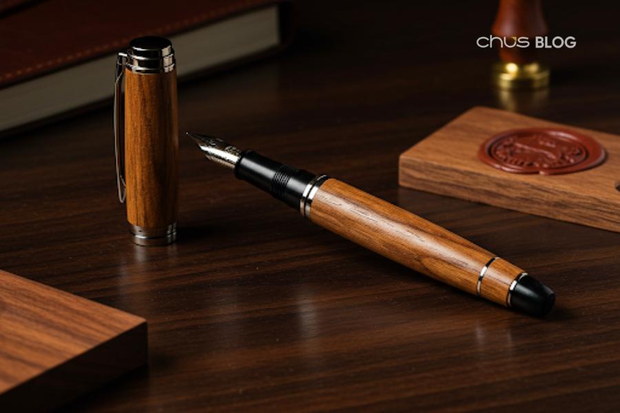 A premium signature pen with elegant name engraving - a statement of class on the desk during sweltering summer days.