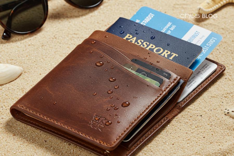 Handcrafted leather wallet with meticulous stitching - a luxurious accessory that defies summer sweat.
