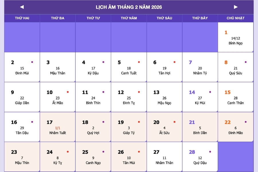 Lịch vạn niên Tết 2026 - Bộ công cụ tra cứu không thể thiếu trong nhà