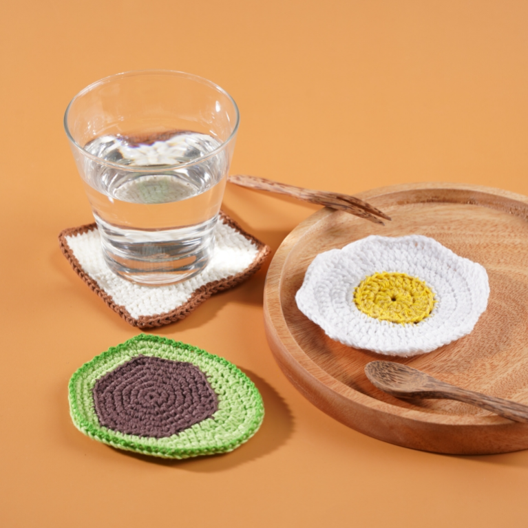 Home and Living :: Kitchenware :: 'Breakfast' Set Of 3 Crochet Coasters