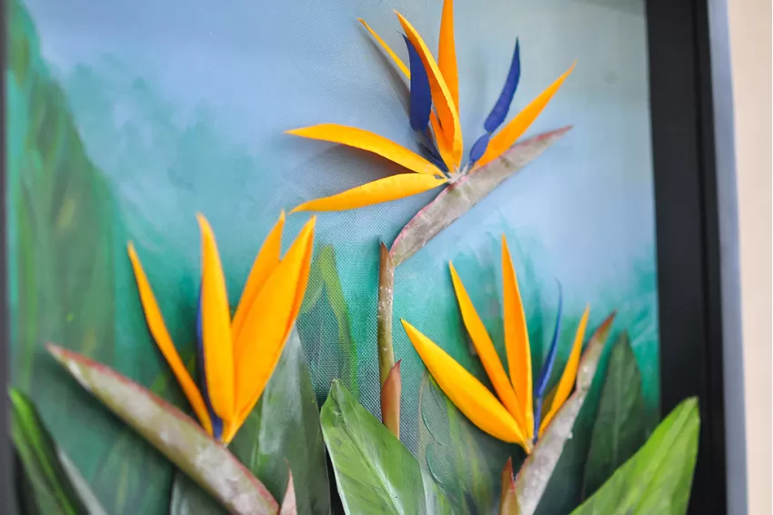 Handmade Paper Flower Painting - The Bird of Paradise Flower MAYPAPERFLOWER With 40x40cm Wooden Frame, Corporate Gift